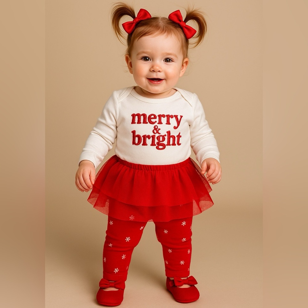 Red and White Merry & Bright Baby Outfit